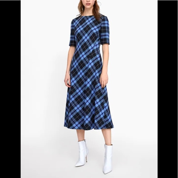 Zara Dresses & Skirts - Zara short sleeve blue tartan plaid midi dress